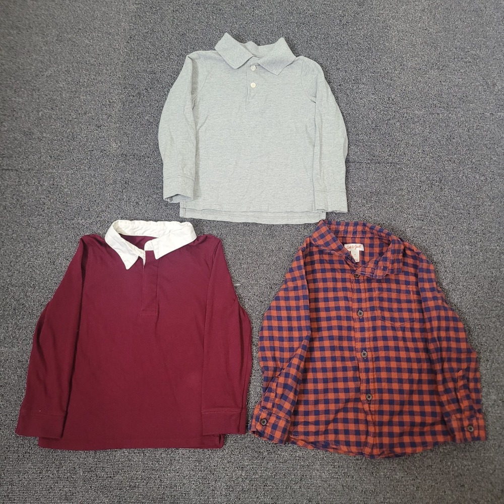 Cat & Jack Size 4T Shirt Bundle Toddler Boys Plaid Rugby and Polo Long Sleeve